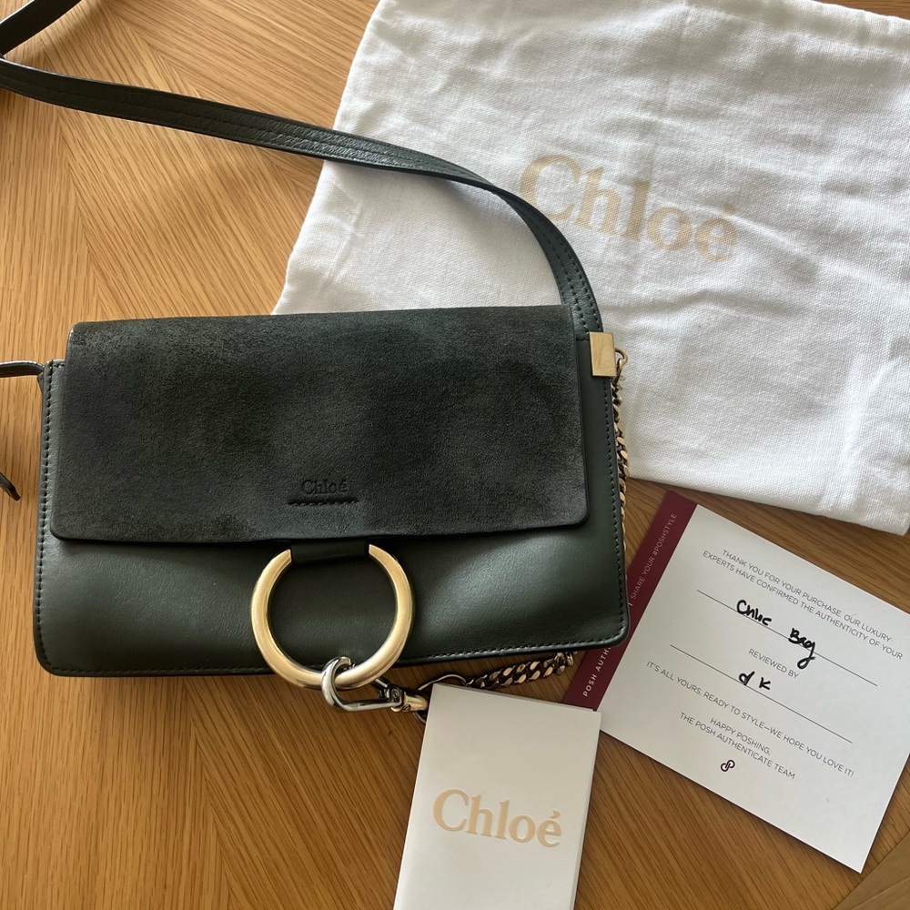 Chloe Green Crossbody Bag with Gold Accents